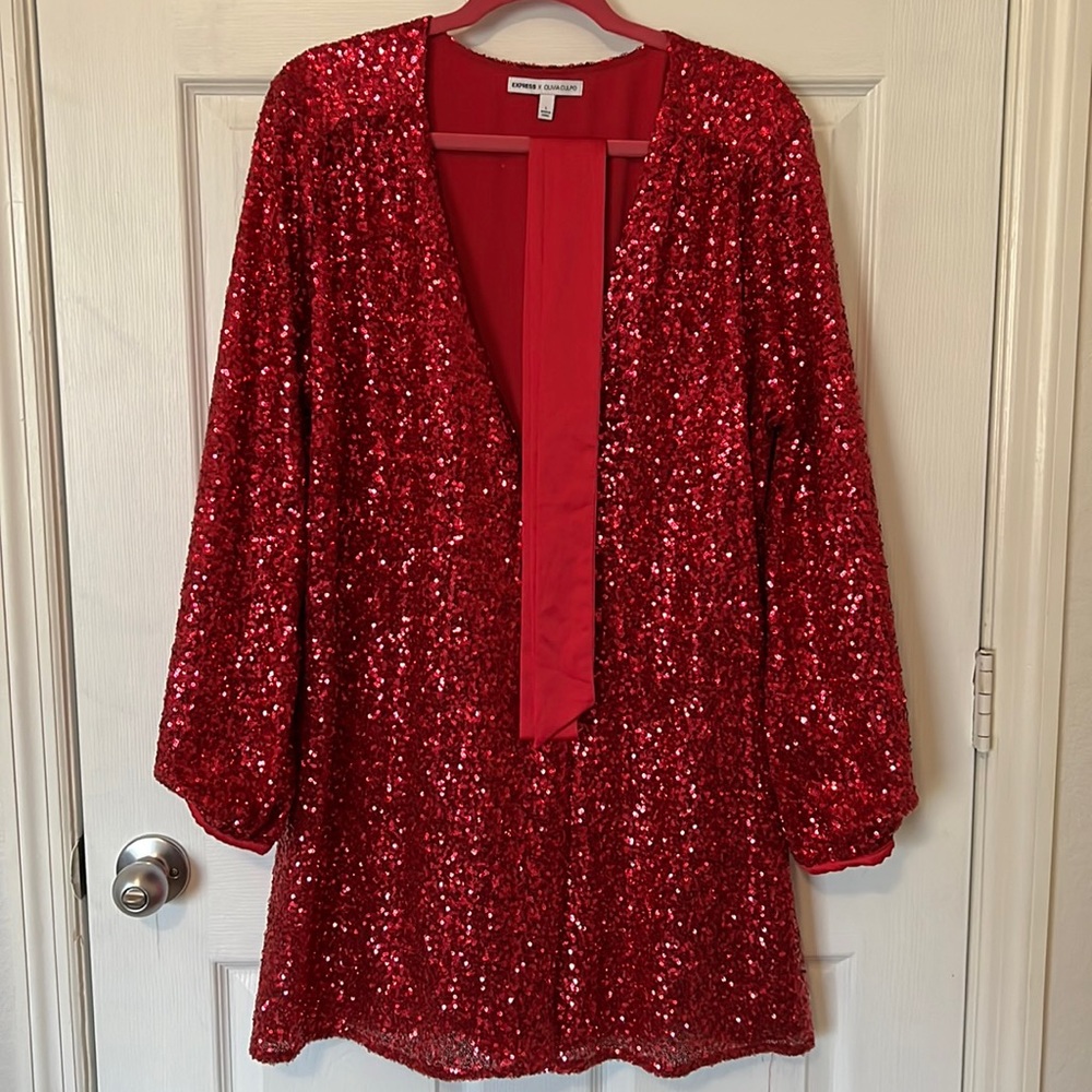 Hot Pink Sequin Long Sleeve Dress